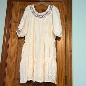 NWT Puff Sleeve Embroidered Smocked Mini Swing Dress Size XXL